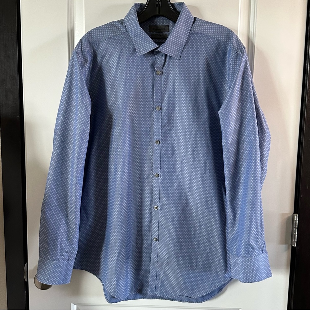 Calvin Klein Blue Micro Diamond Slim Fit Dress Shirt | Men’s 17